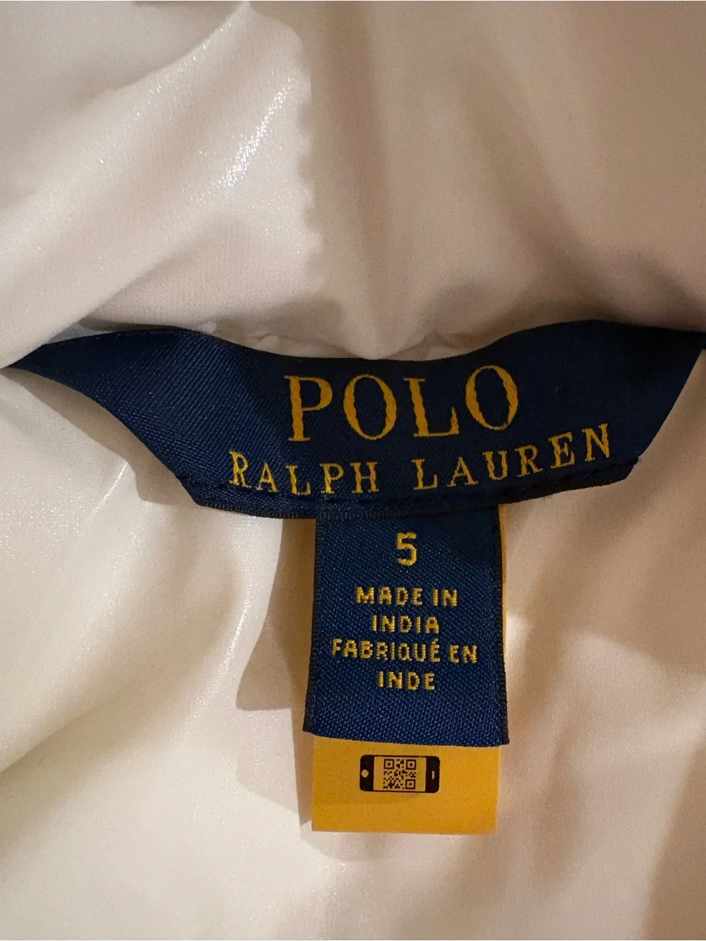 Polo Ralph Lauren Girls Ivory Puffer Jacket Detachable Hood Size 5